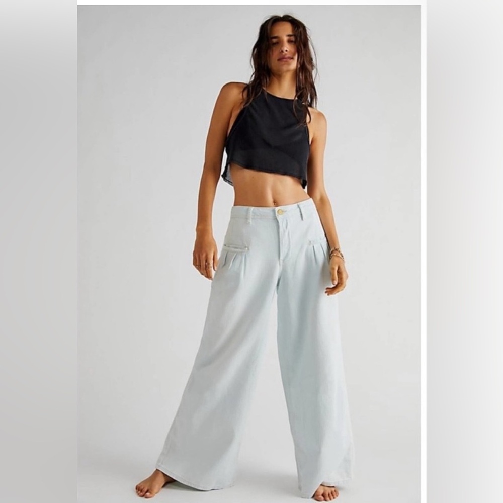Free People Charlie Pleated Wide Leg Trousers (denim)